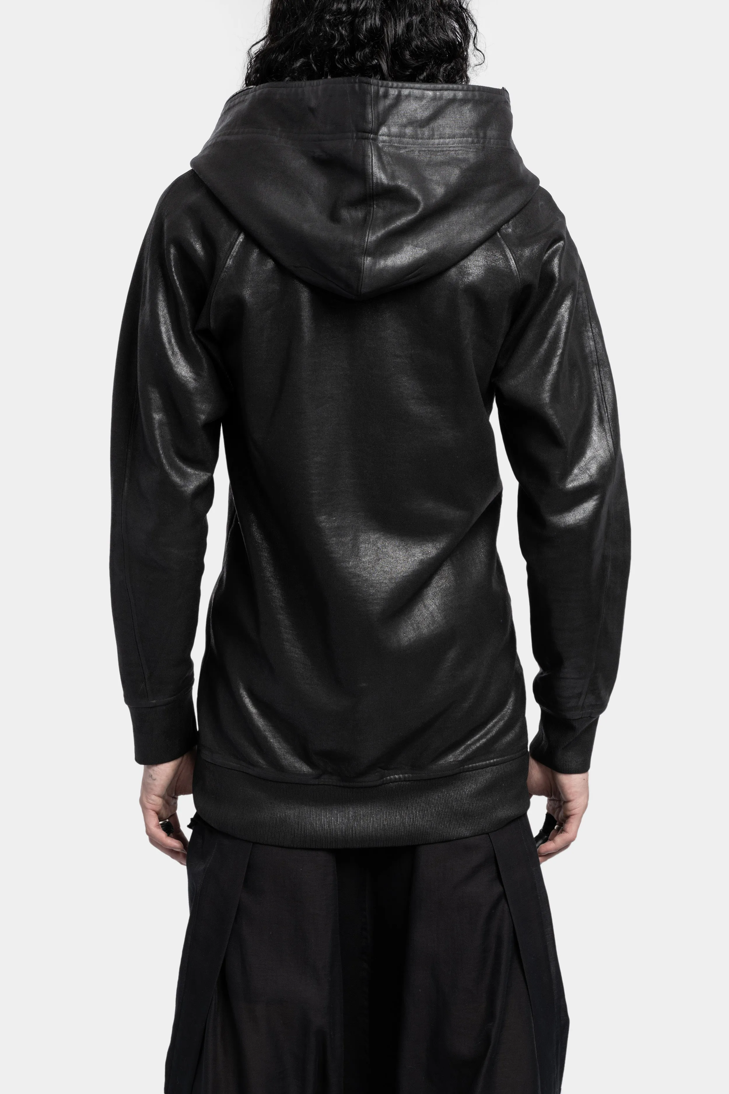 Coated cotton zip hoodie