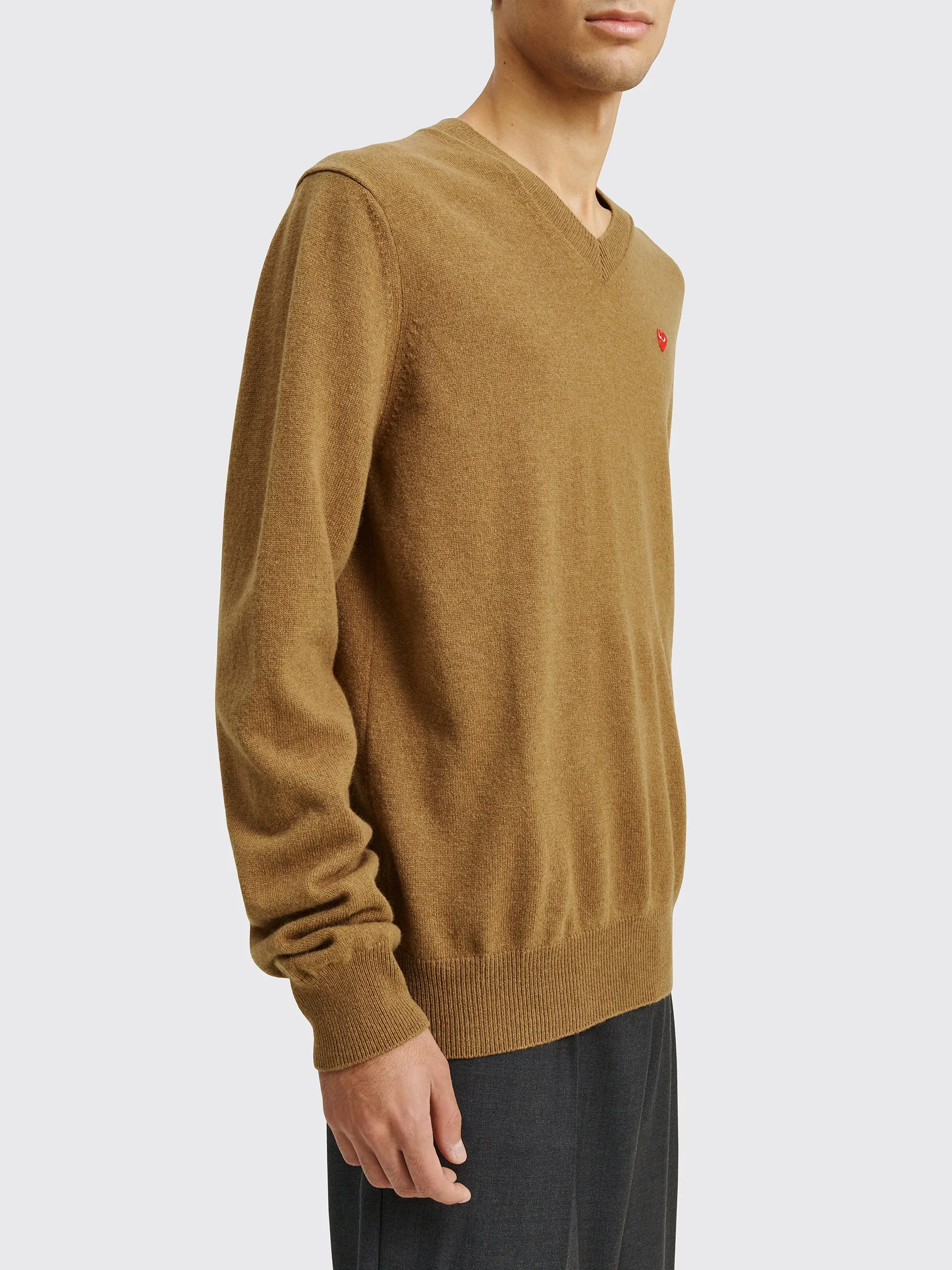 Comme des Garçons Play Mini Heart V-Neck Knit Sweater Brown