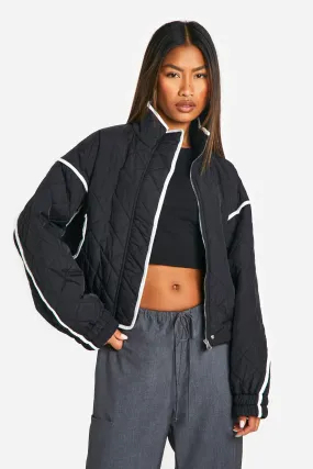 Contrast Detail Quilted Padded Jacket
