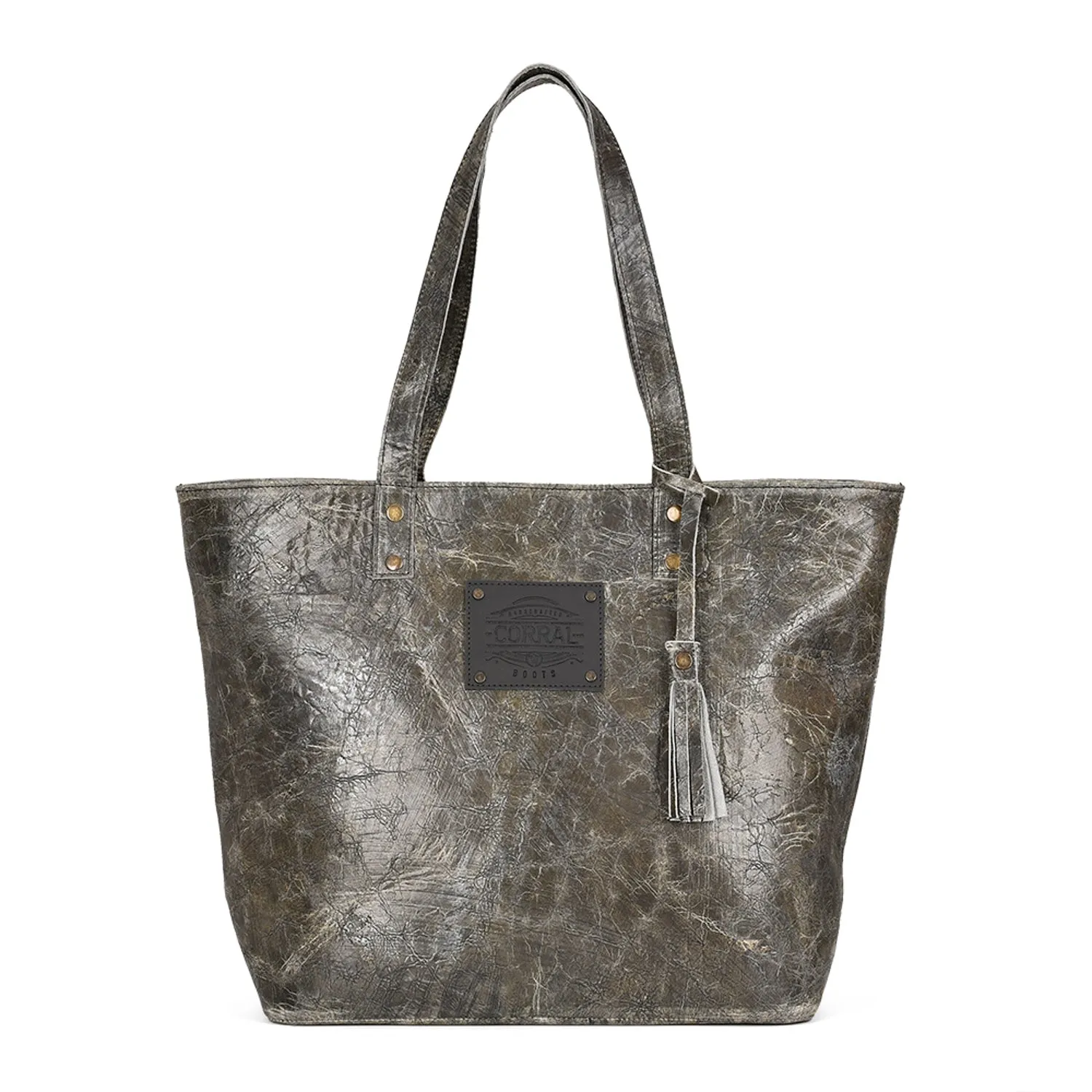 Corral Womens D1288 Dark Olive Leather 5 Liter Distressed Tote Bag 1 BG