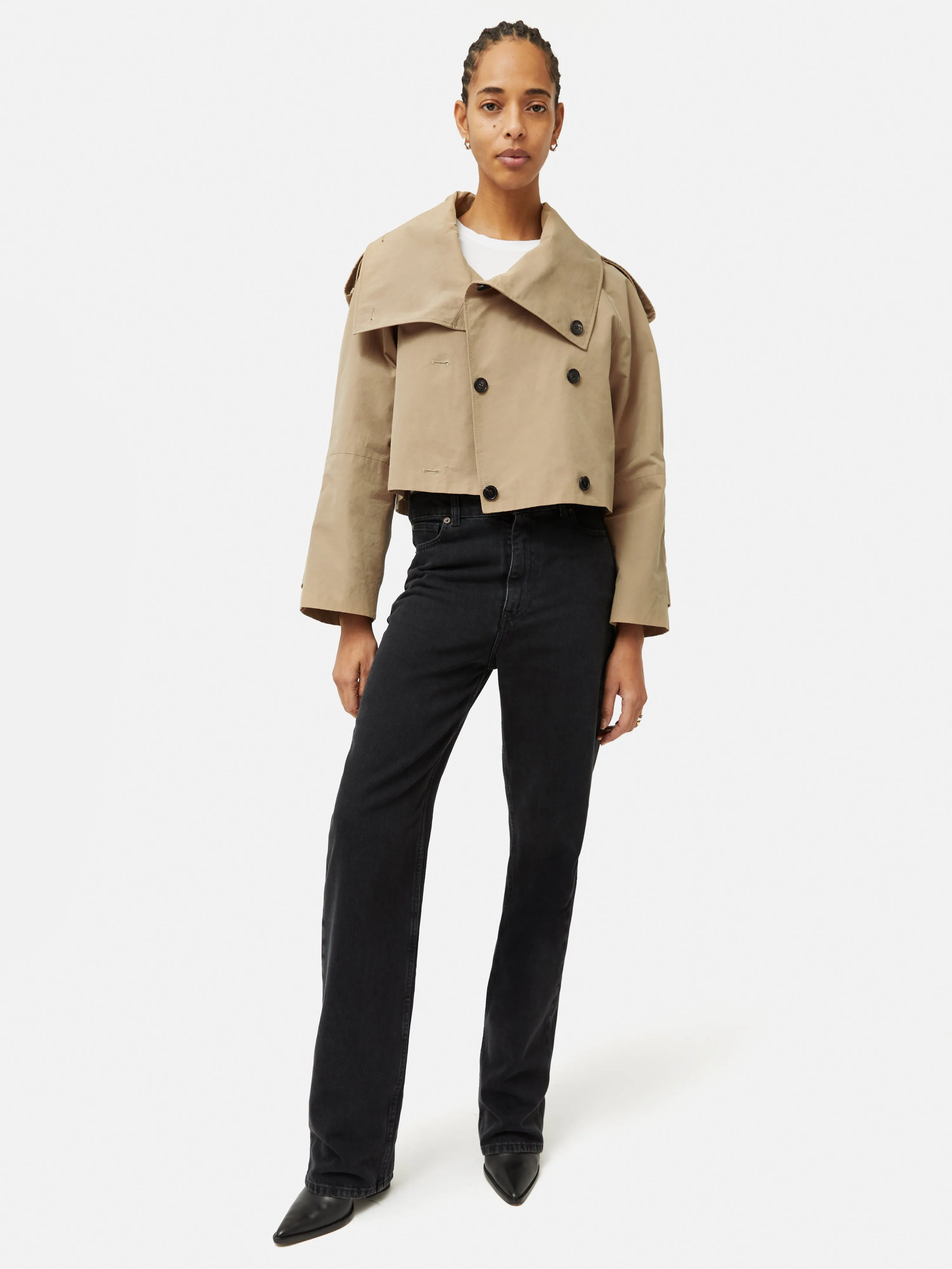 Cropped Cotton Trench Jacket | Stone