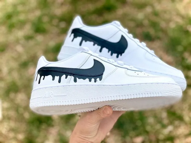 Custom Black Nike Drip Air Force Ones