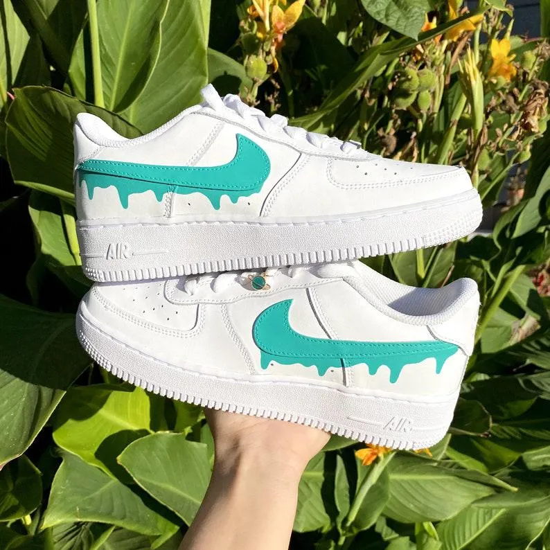 Custom Turquoise Nike Drip Air Force Ones