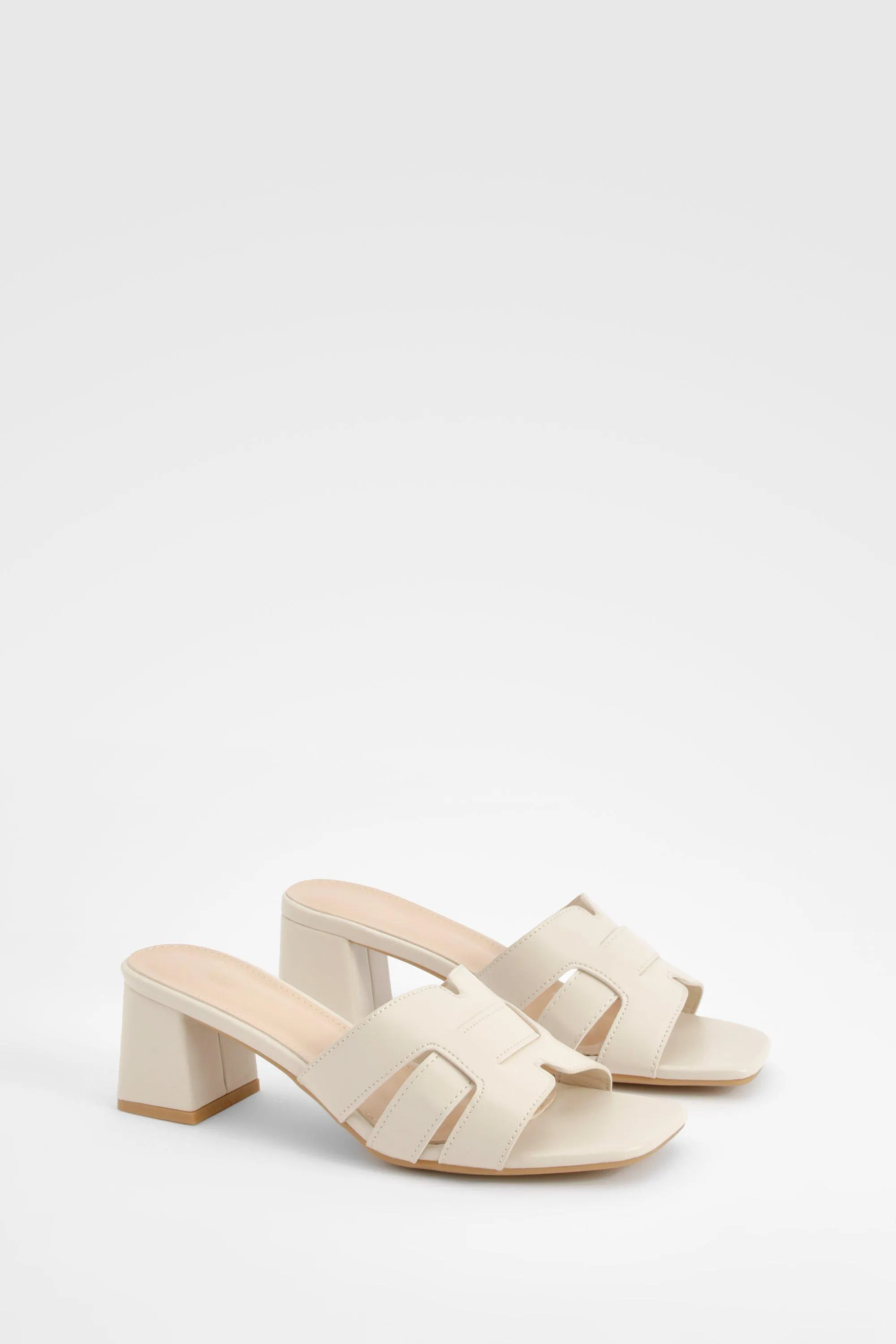 Cut Out Block Heeled Mules