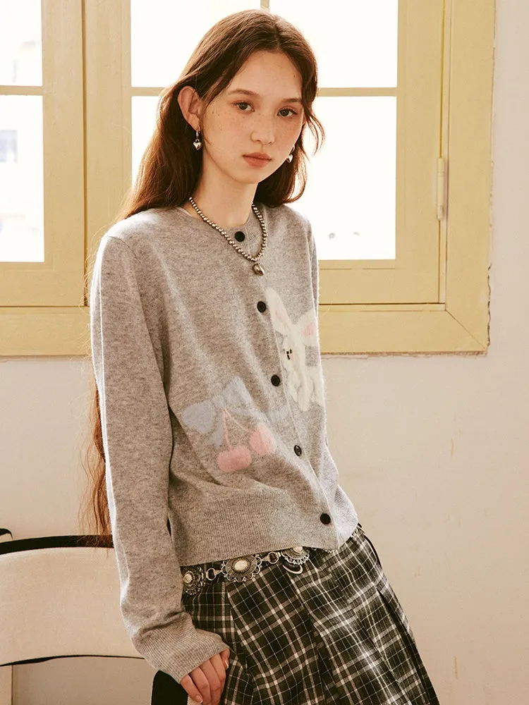 Cute Rabbit Cherry Knitted Cardigan
