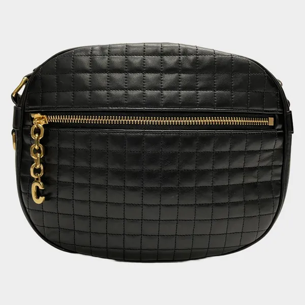 CÉLINE black quilted leather crossbody bag with gold tone C detail