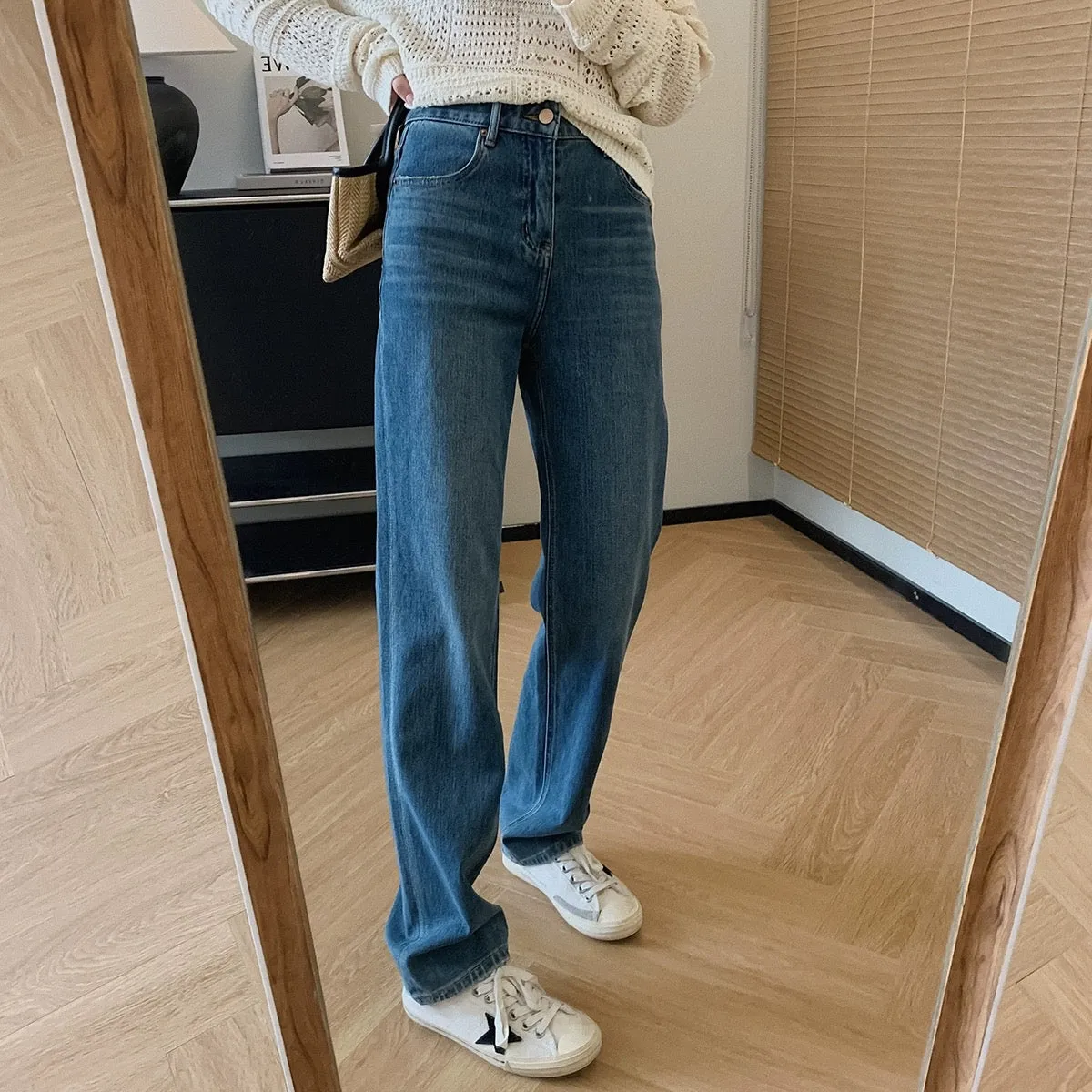 Dading homemade upgraded four-way stretch lyocell stonewashed narrow wide-leg pants for women with pear-shaped body jeans