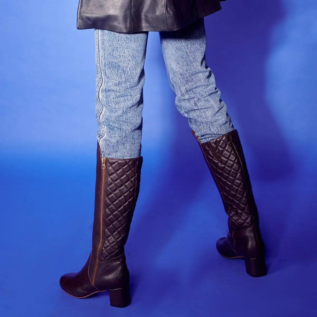 Dark Brown Ladies Long Boots Side Zip With Diamond Stitching Back Leather By Brune & Bareskin