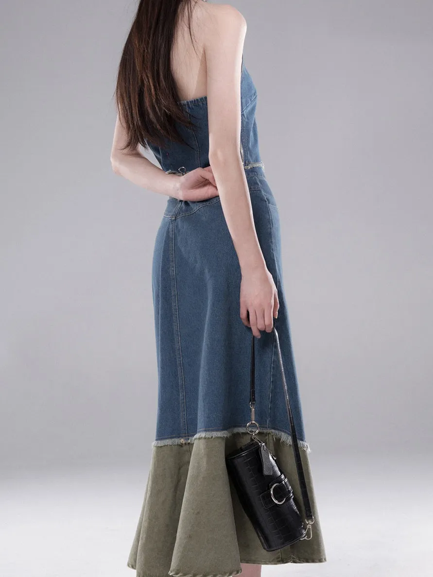 Denim Halter Neck Vest & Fishtail Skirt Set-up