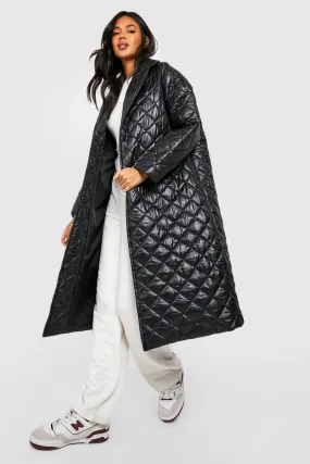 Diamond Quilt Longline Puffer Jacket