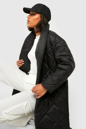 Diamond Quilted Belted Duvet Puffer Jacket