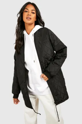 Diamond Quilted Longline Bomber Jacket
