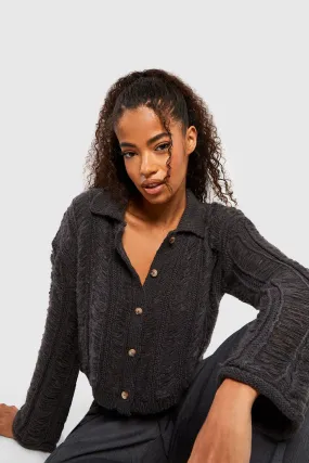 Distressed Collared Cardigan