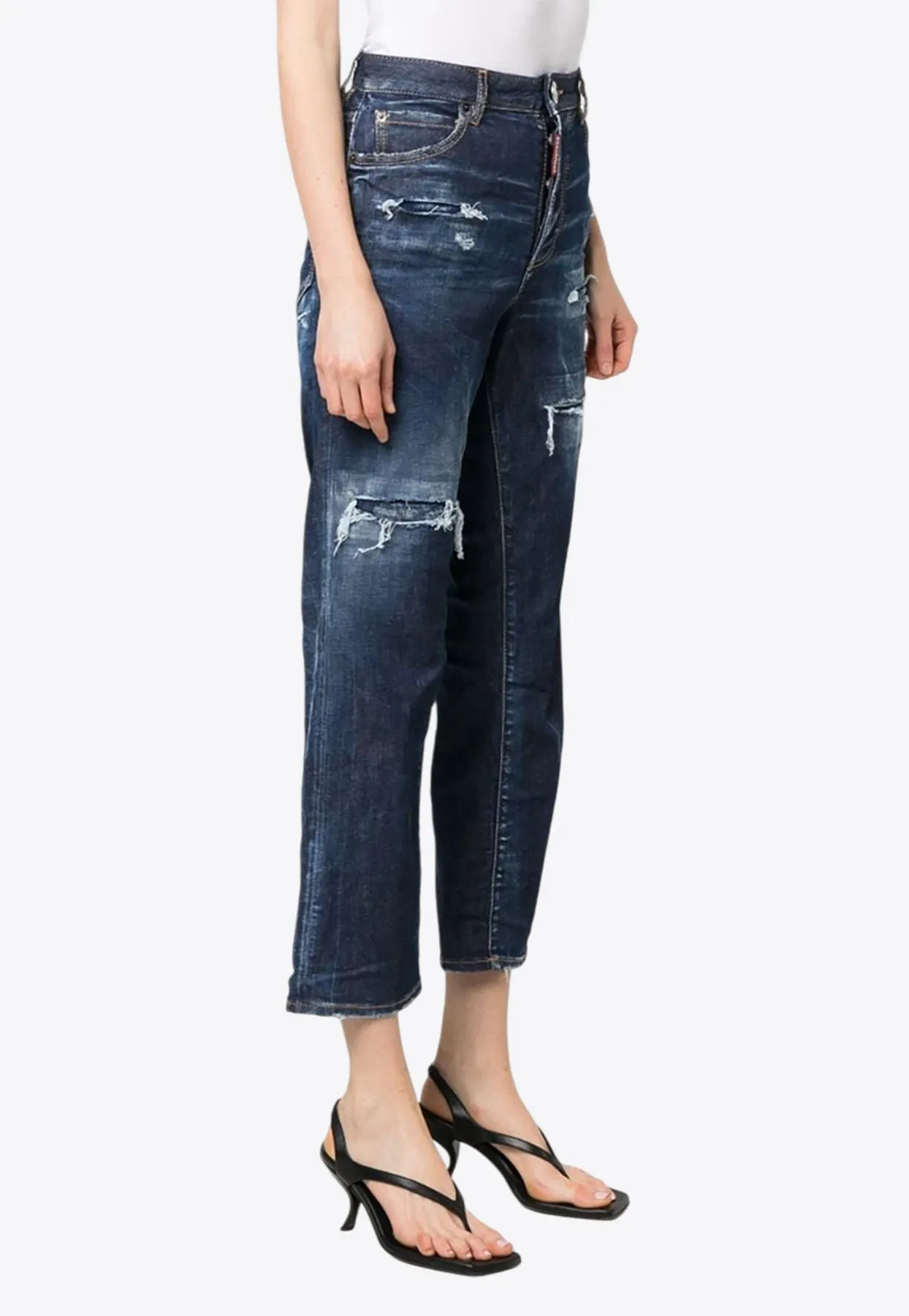 Distressed High-Waist Jeans