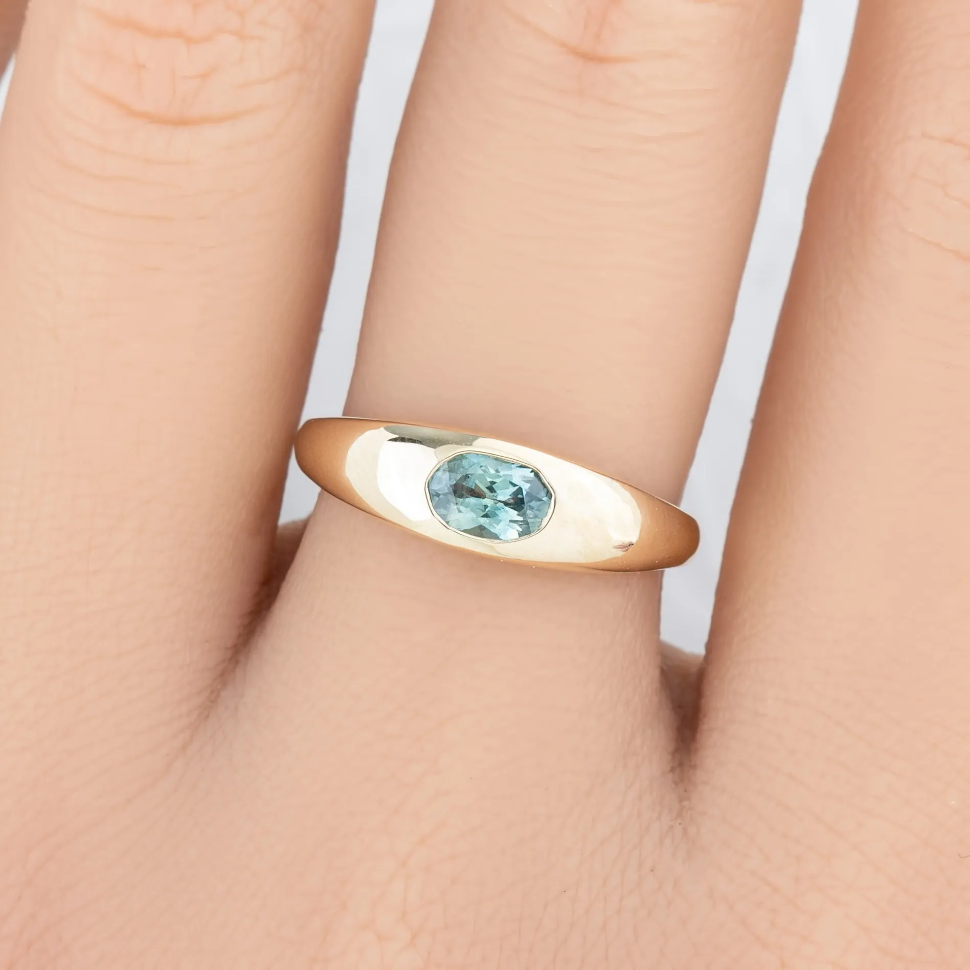 Dome Ring 0.60ct Blue Green Montana Sapphire, 14k Yellow Gold (One of a kind)