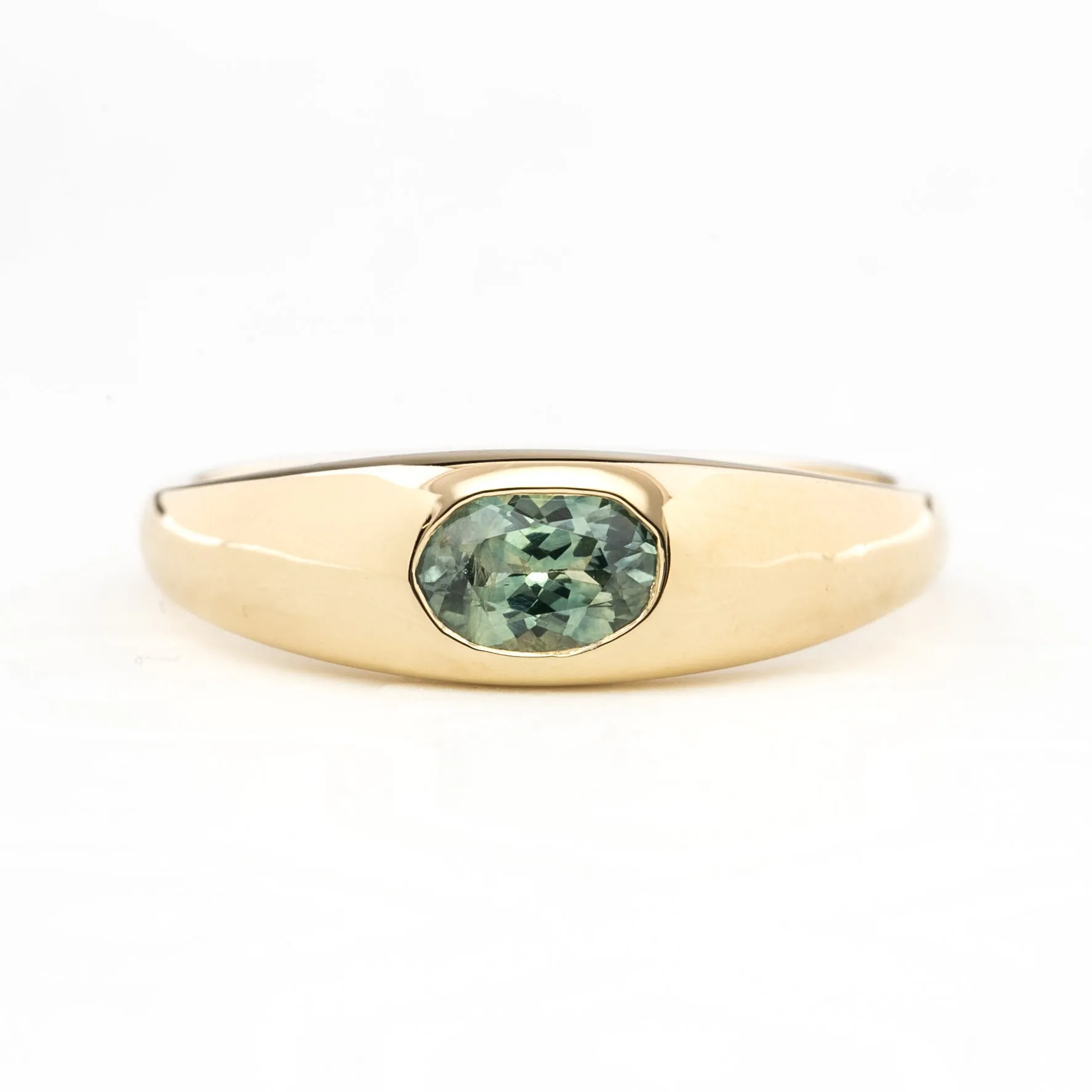 Dome Ring 0.60ct Blue Green Montana Sapphire, 14k Yellow Gold (One of a kind)