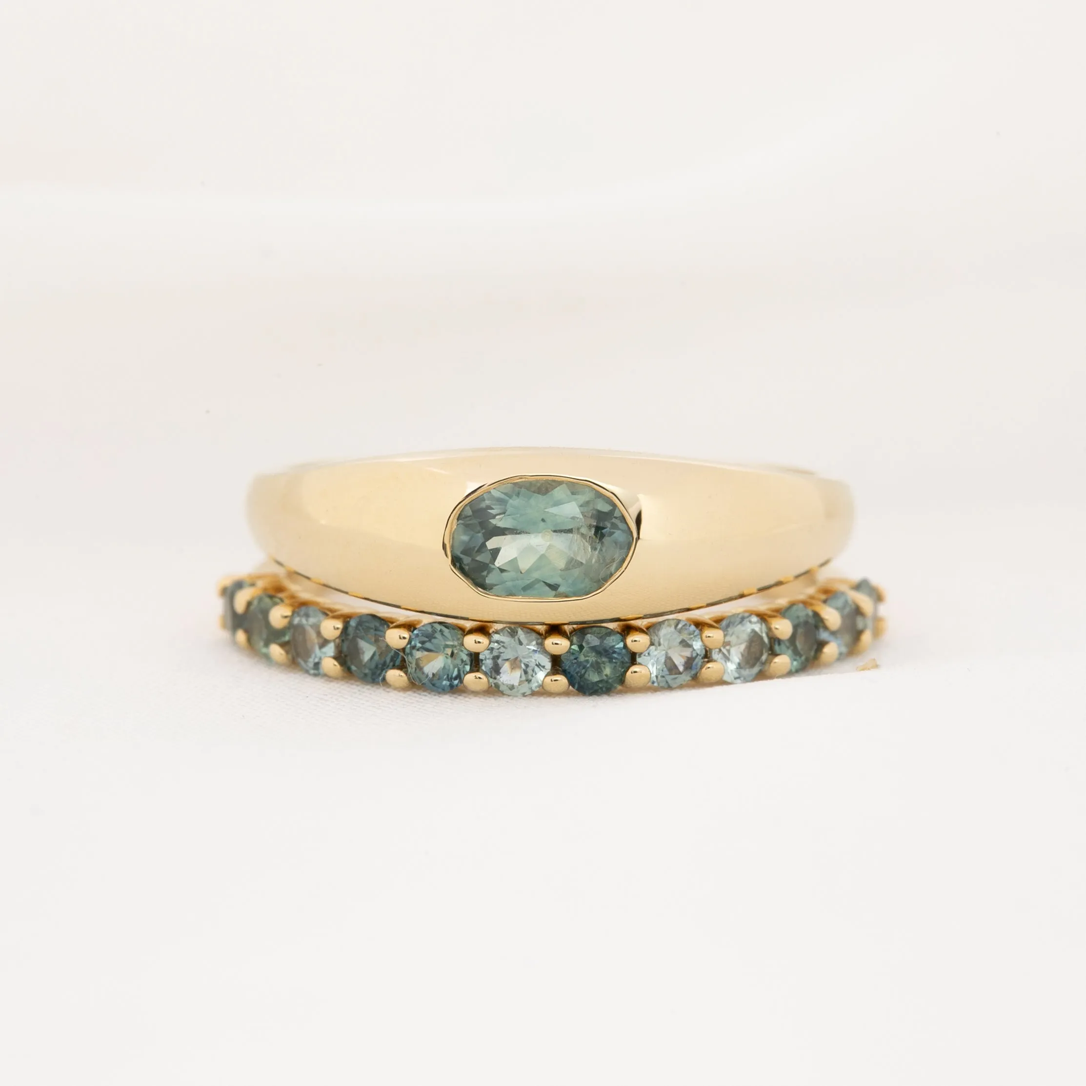 Dome Ring 0.60ct Blue Green Montana Sapphire, 14k Yellow Gold (One of a kind)