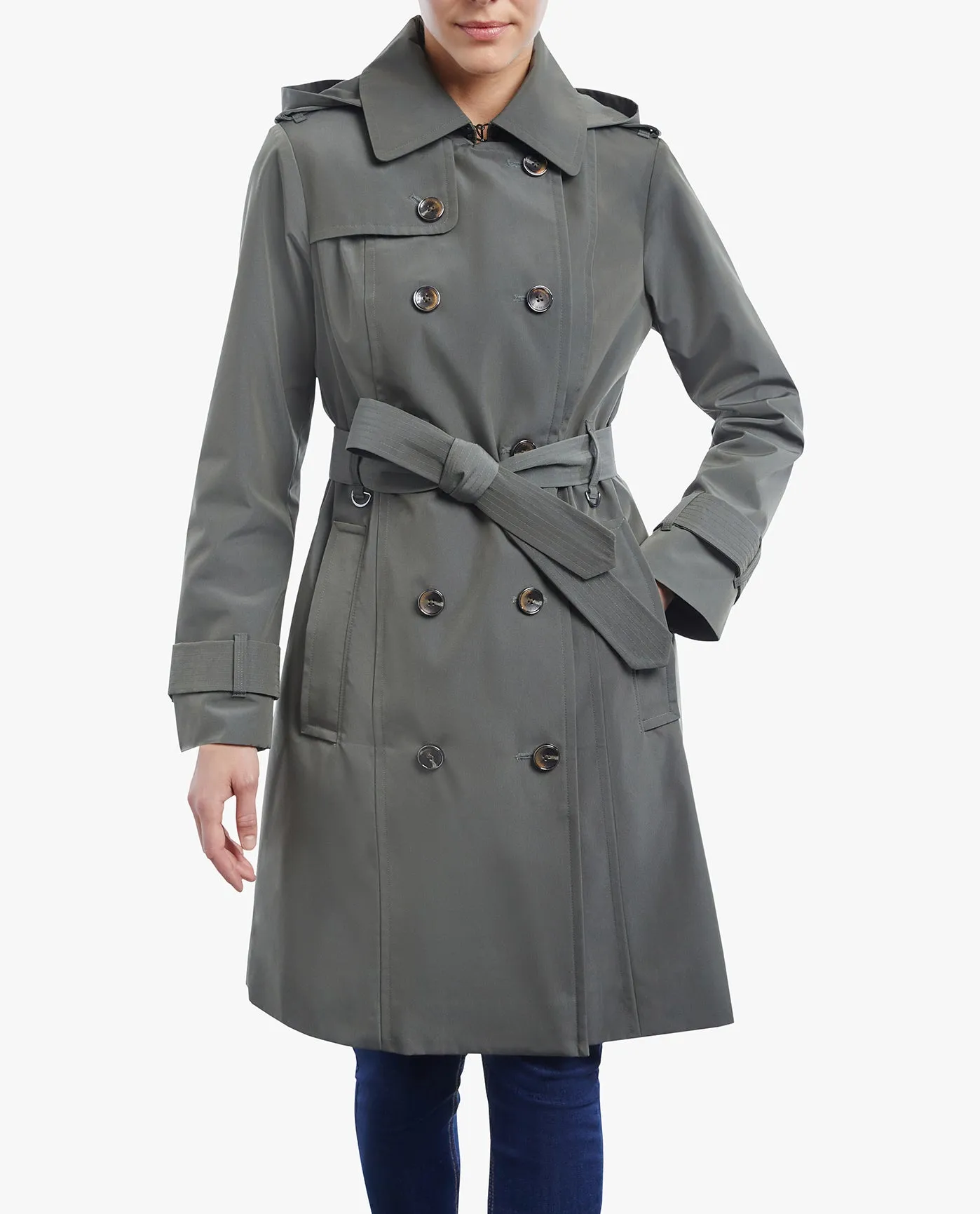 DOUBLE BREASTED BUTTON FRONT TRENCH WITH BELT