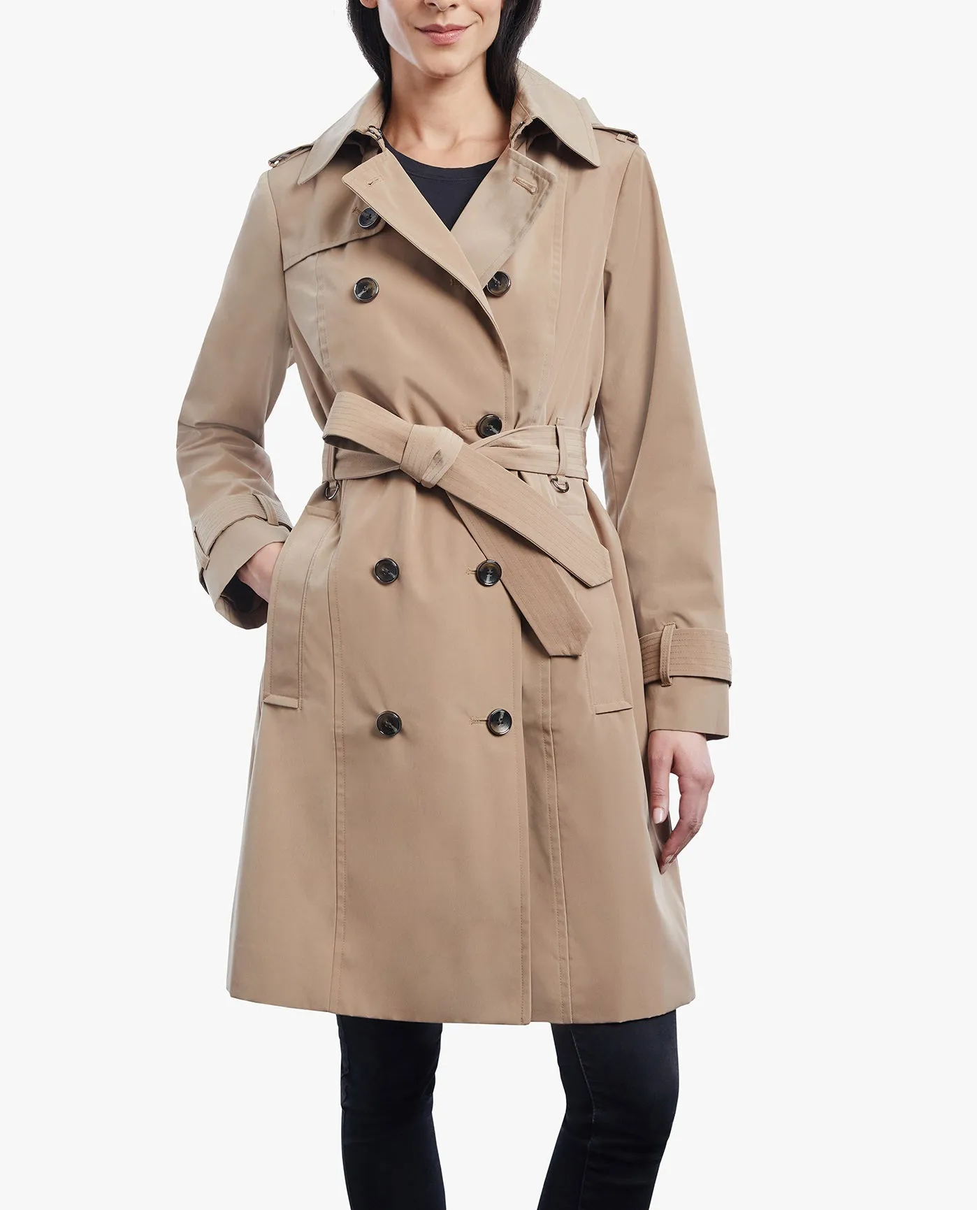 DOUBLE BREASTED BUTTON FRONT TRENCH WITH BELT