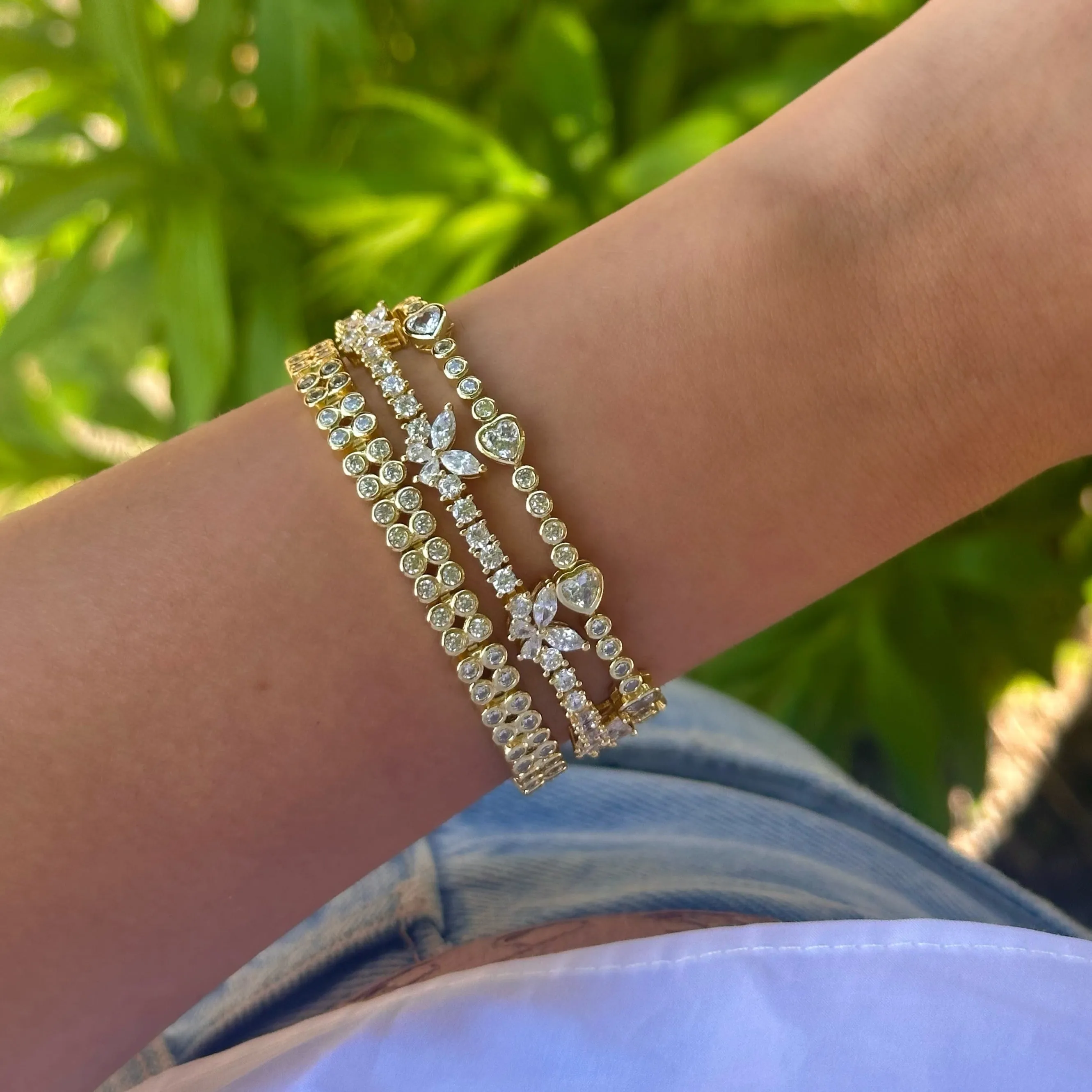 Double Row Bezel Tennis Bracelet | Clear CZ | 14K Gold Plated
