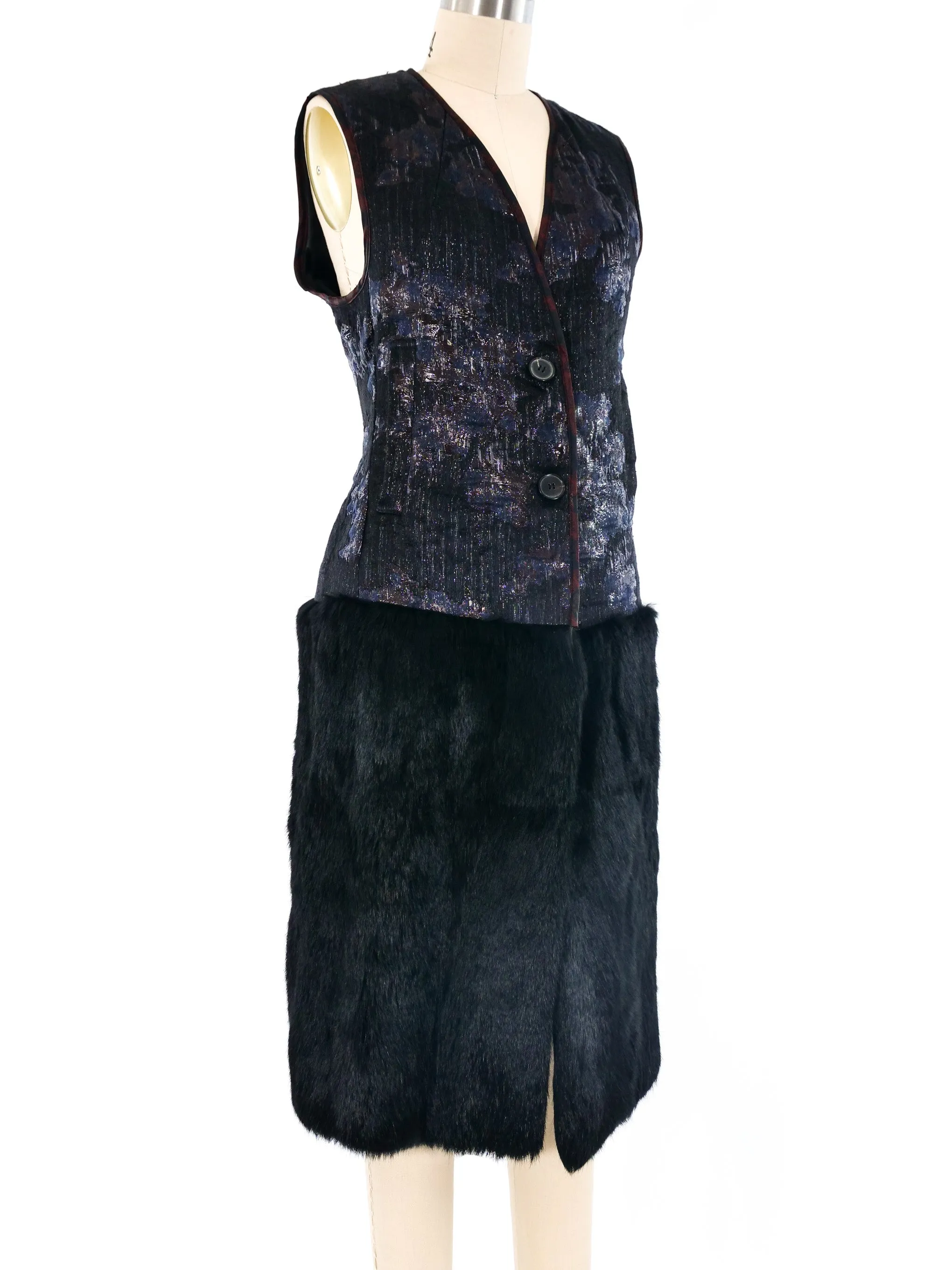 Dries Van Noten Fur Trimmed Brocade Vest