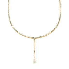 Drop Tennis Necklace - White Diamond / 14k Yellow Gold