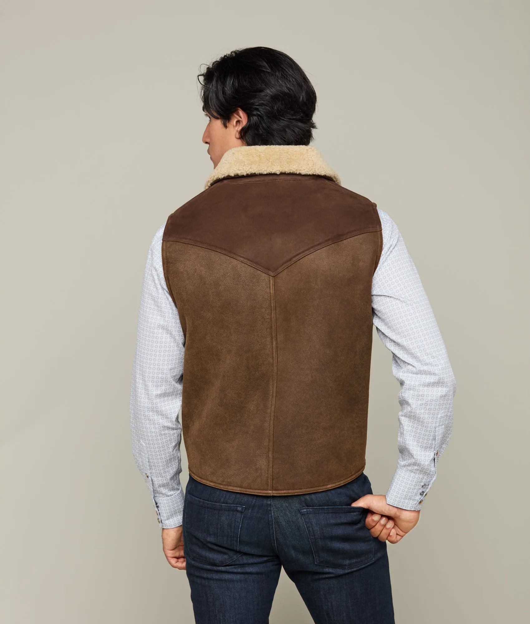 Dustin Yoked Shearling Vest :: Brown