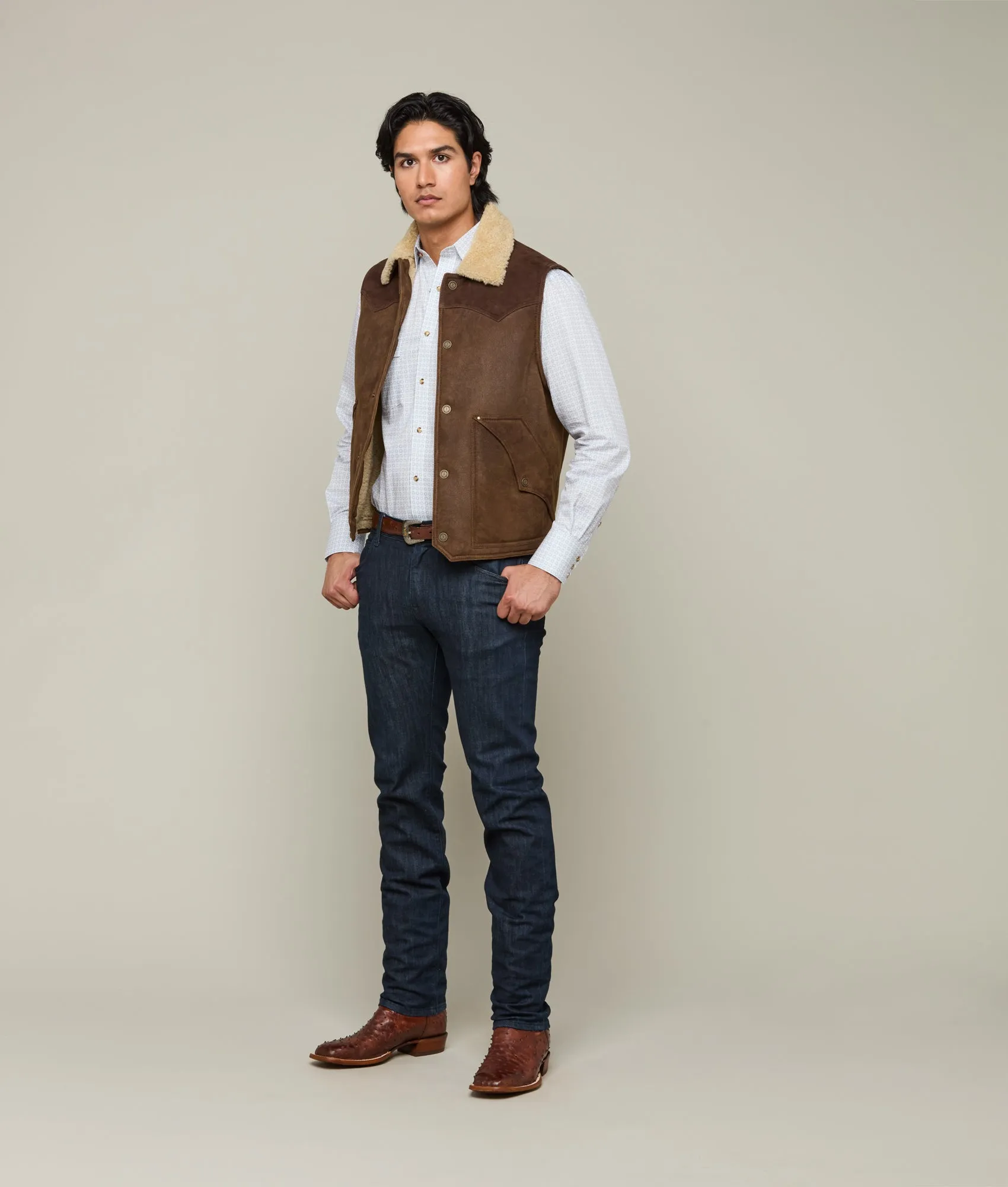 Dustin Yoked Shearling Vest :: Brown