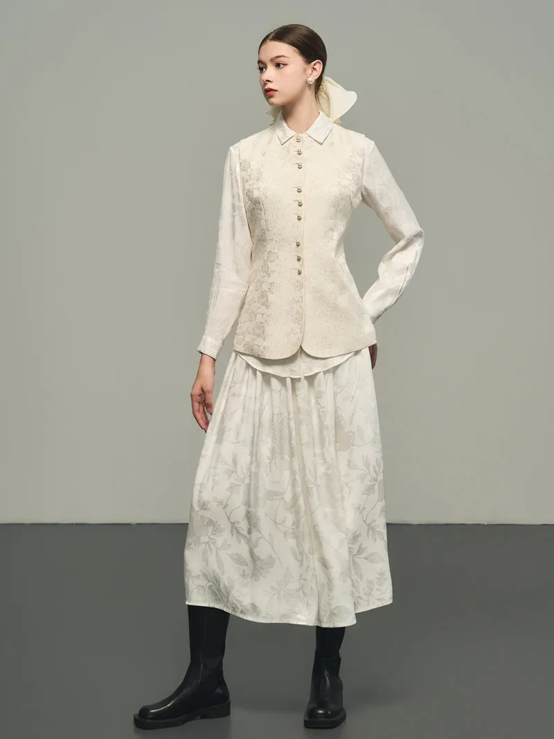 Embroidery Flower Eleagnt Feminine Set-Up Vest&Long-Skirt