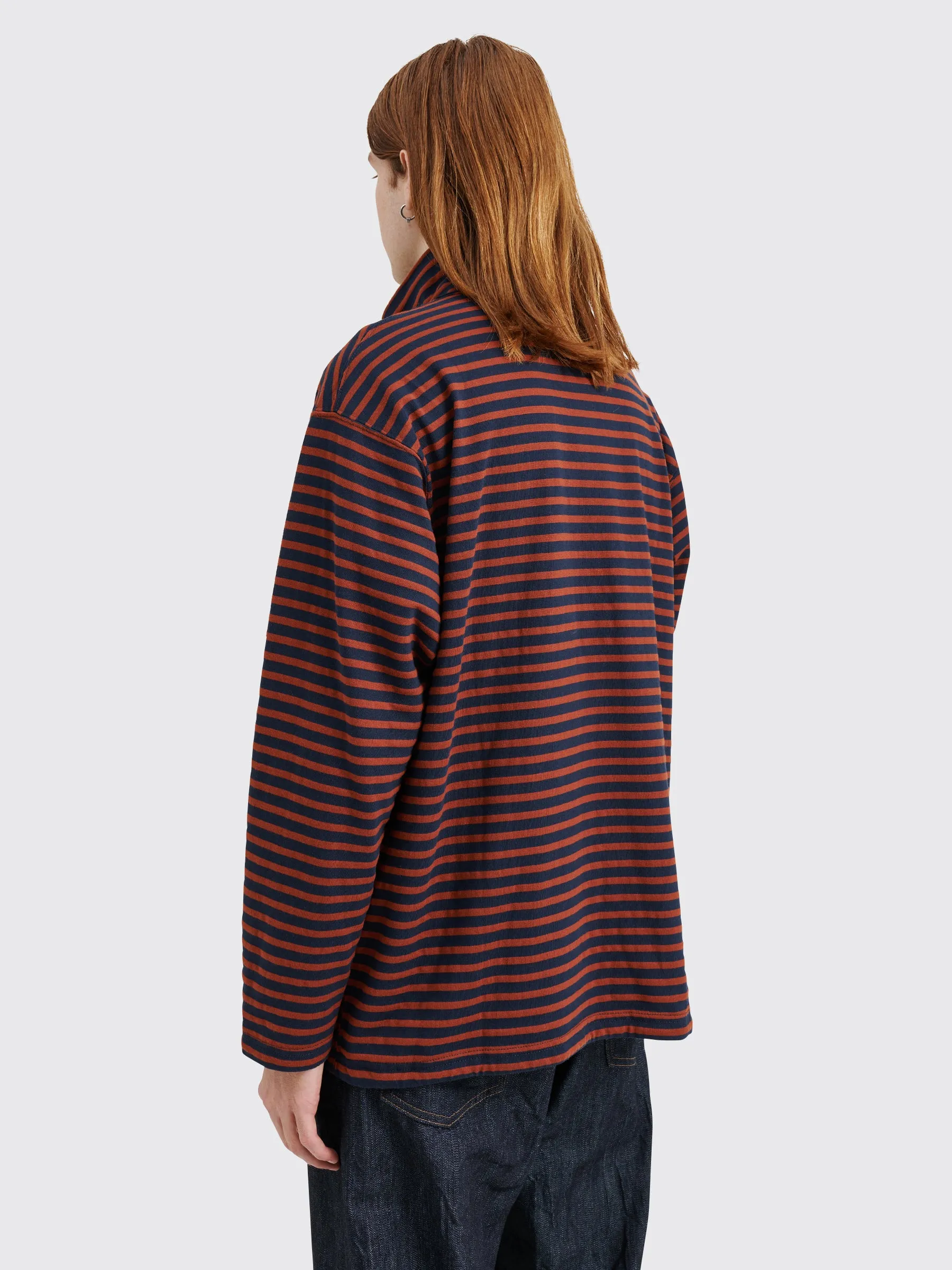 Engineered Garments Zip Mock Neck Sweater Stripe Brown / Navy