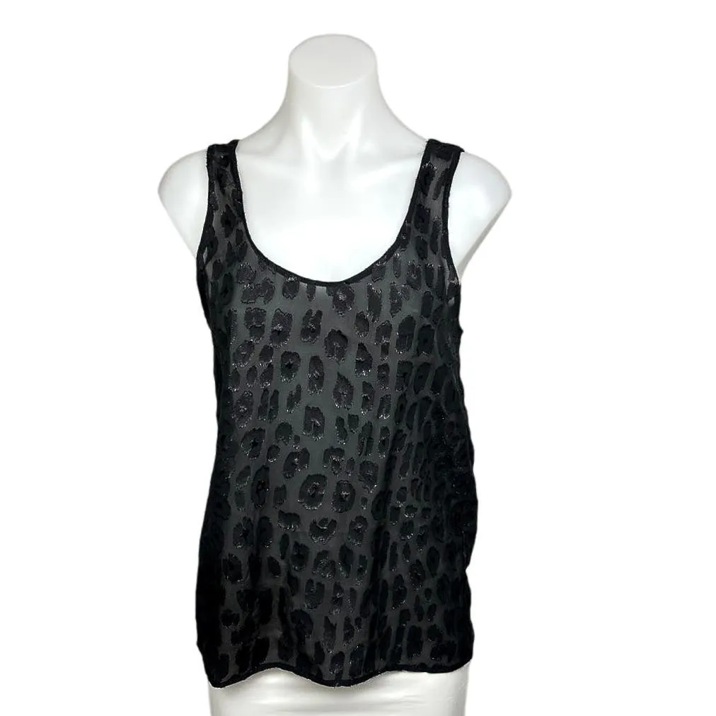 Equipment $158 Kaylen Black Silk Animal Leopard Print Sleeveless Tank Top Sz XS