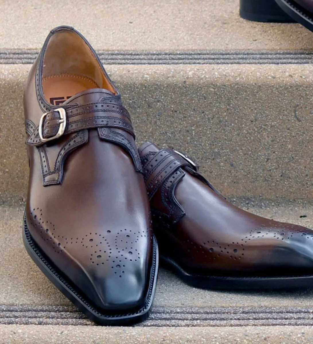 Eric Burnished Calfskin Monkstrap Shoe Brown