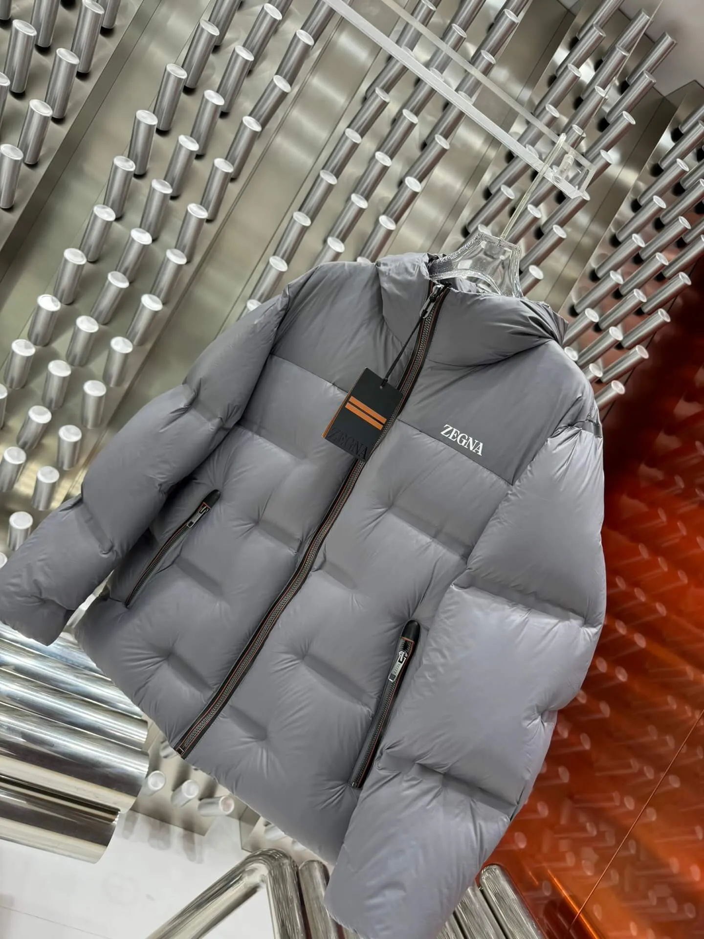 Ermenegildo Zegna Cirruslite Gray Down Hooded Jacket