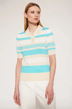 Escorpion TRICOLOR TURQUOISE STRIPED POLO-NECK SWEATER