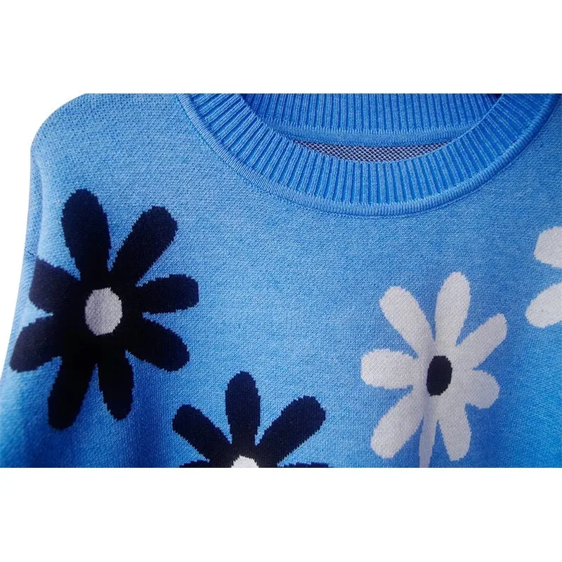 European fashion floral high-end knitted sweater with bottoming slimming high waist warm top sweater for women autumn and winter