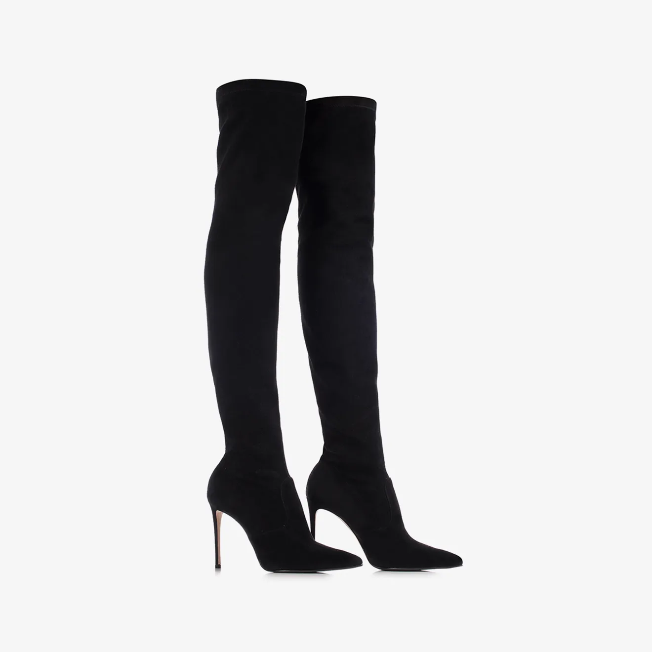 EVA THIGH-HIGH BOOT 100 mm Black stretch suede over-the-knee boot