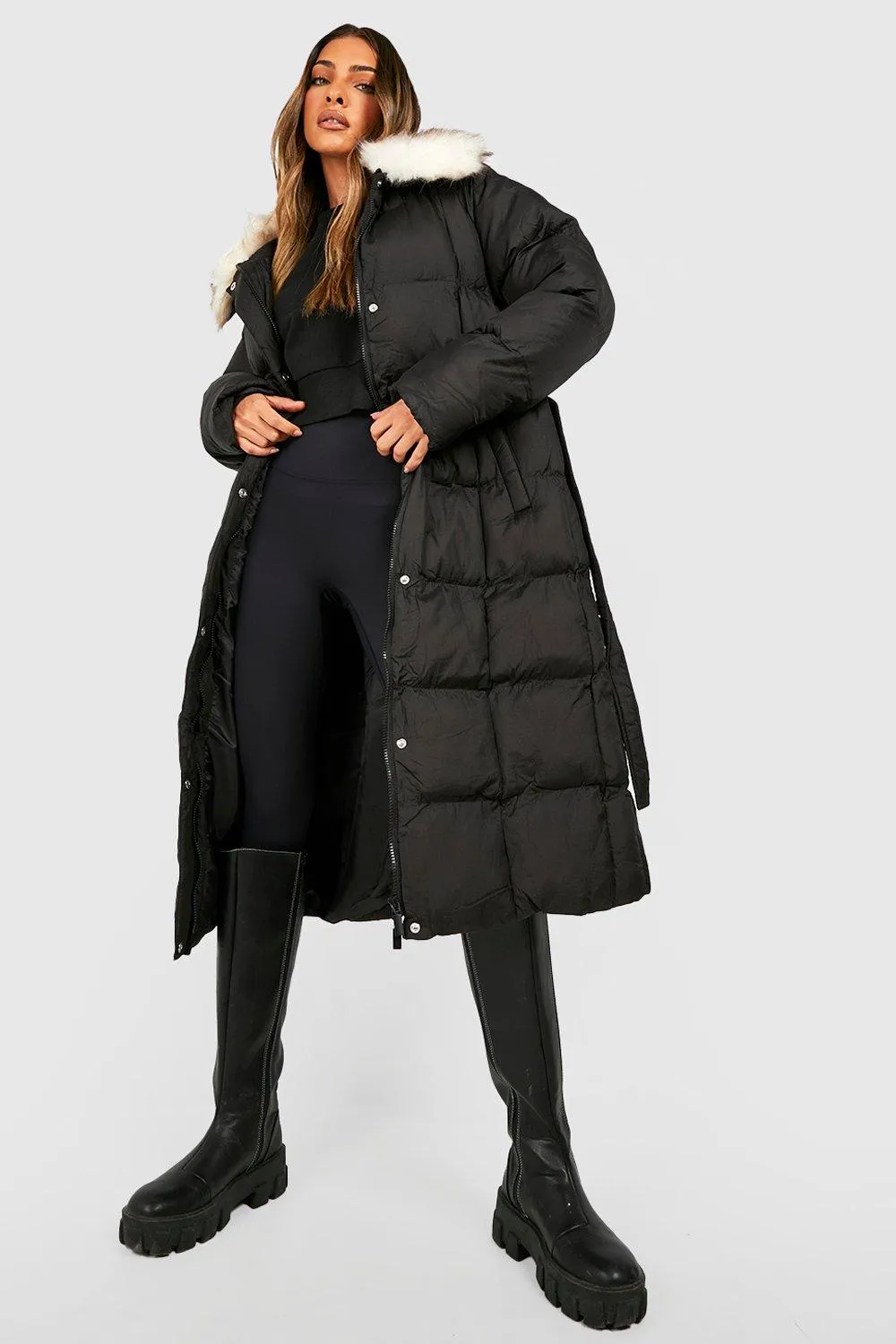 Faux Fur Collar Longline Puffer