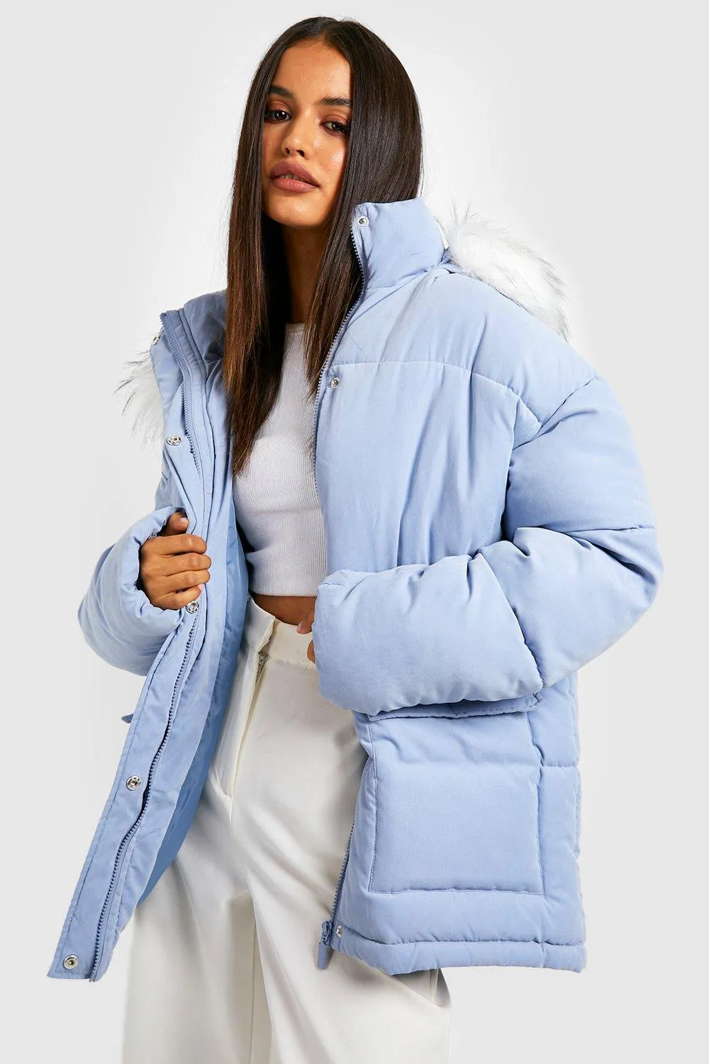 Faux Fur Trim Puffer Jacket