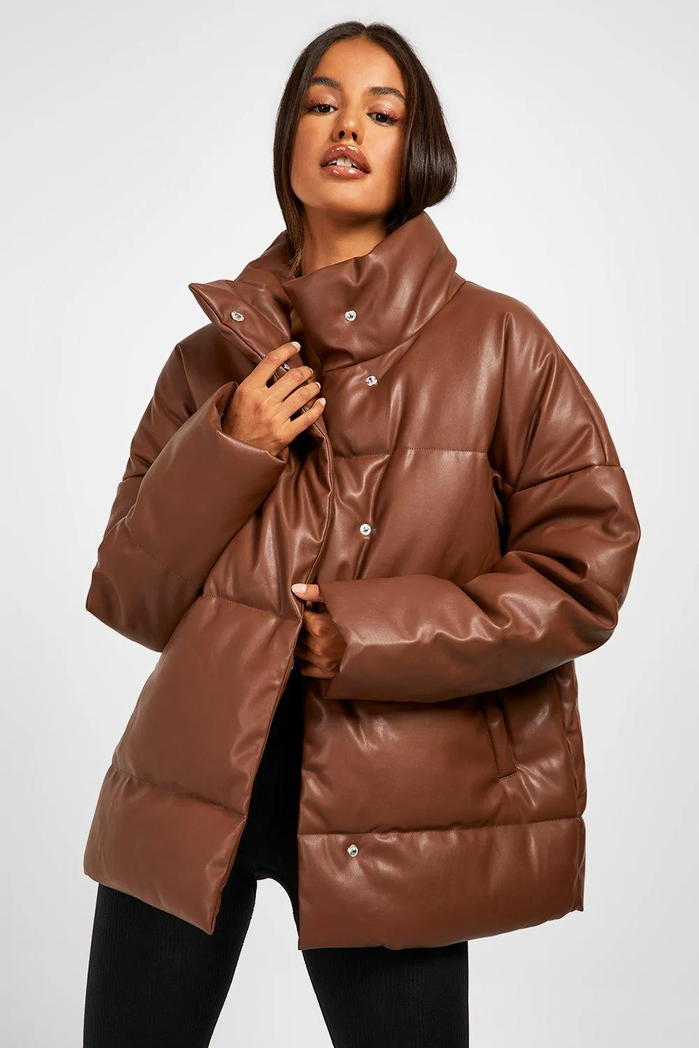 Faux Leather Oversized Puffer Jacket