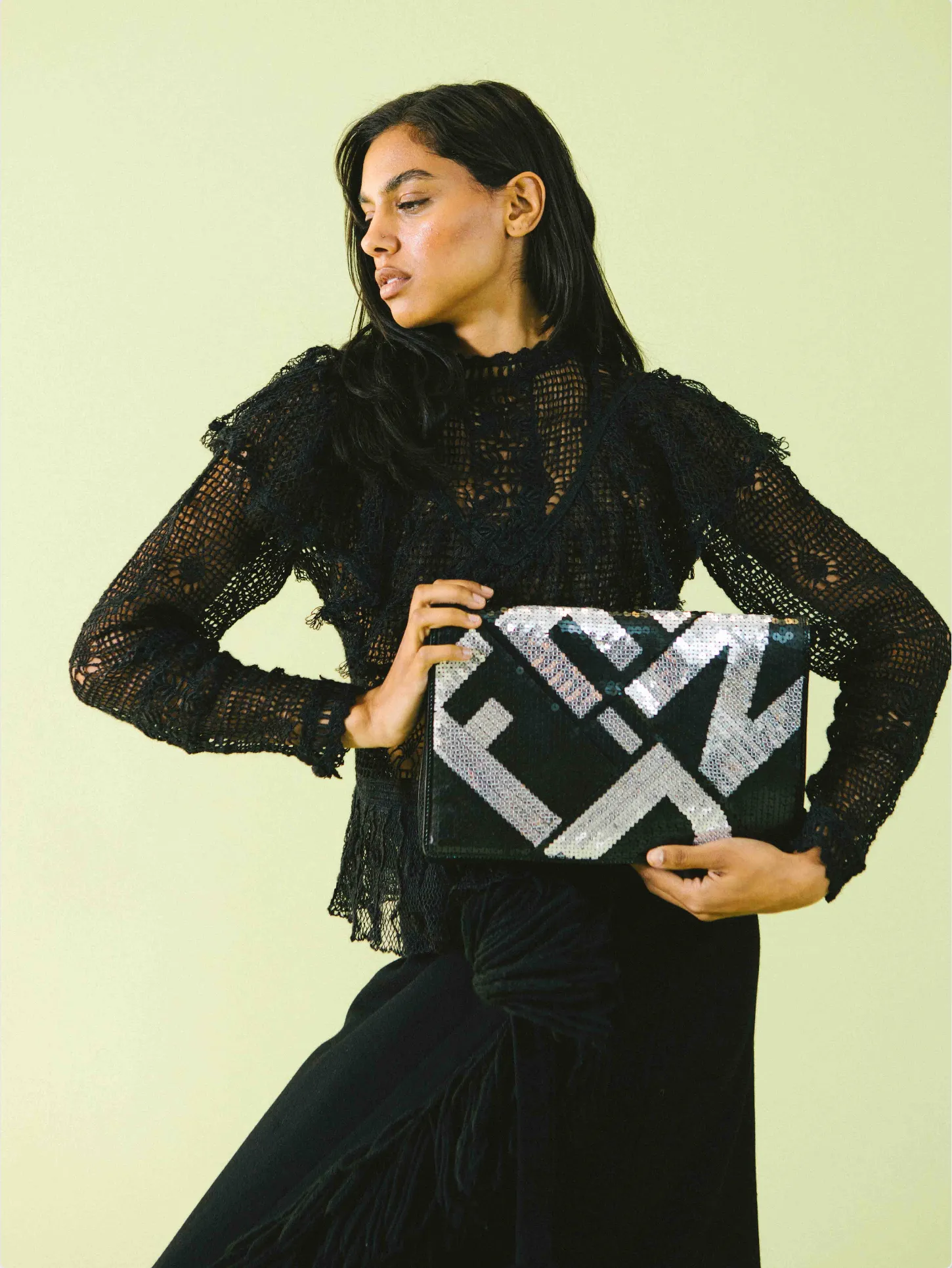 Fendi Sequin Logo Crossword Clutch