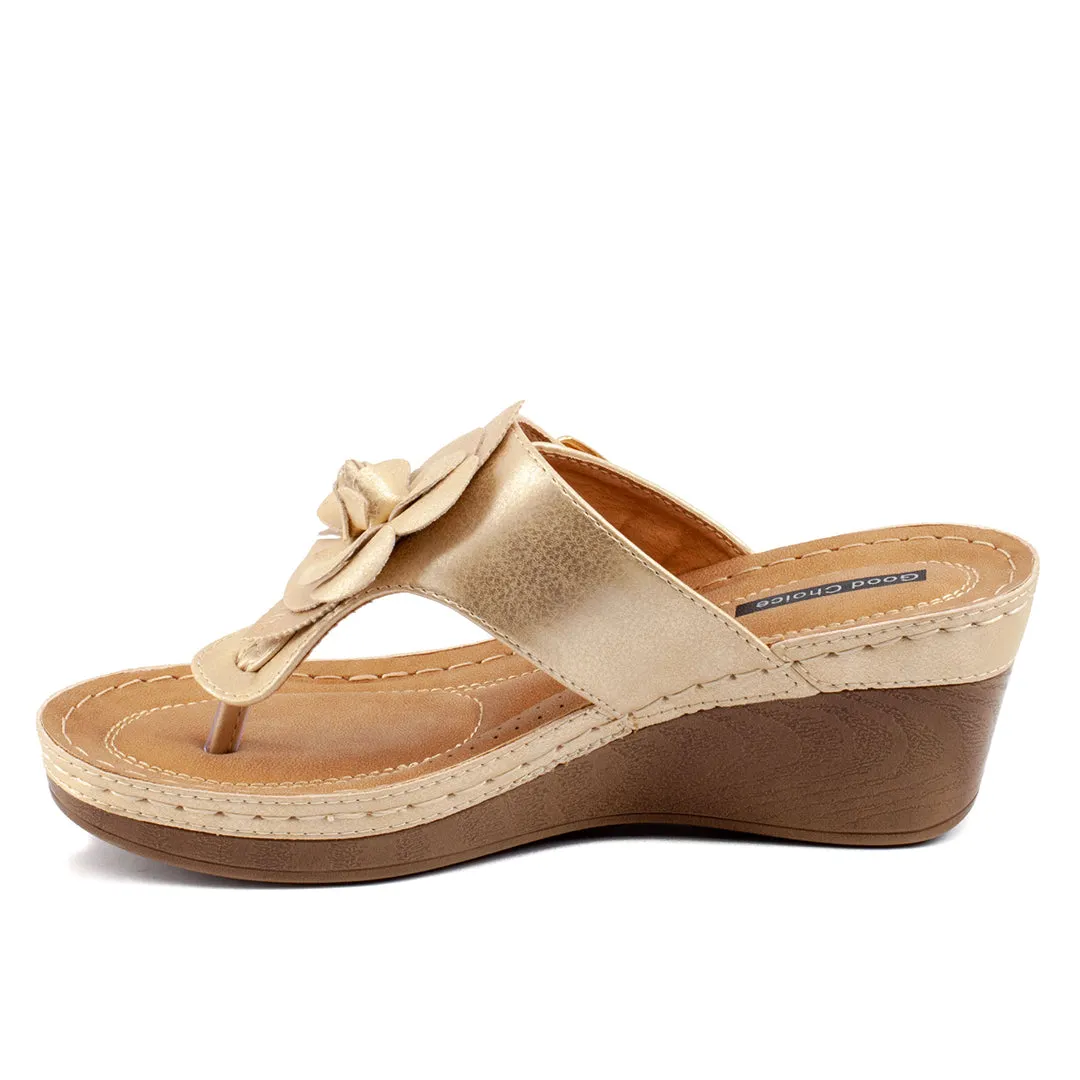 Flora Gold Wedge Sandals