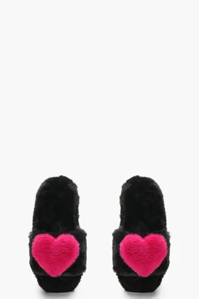 Fluffy 3D Heart Slippers