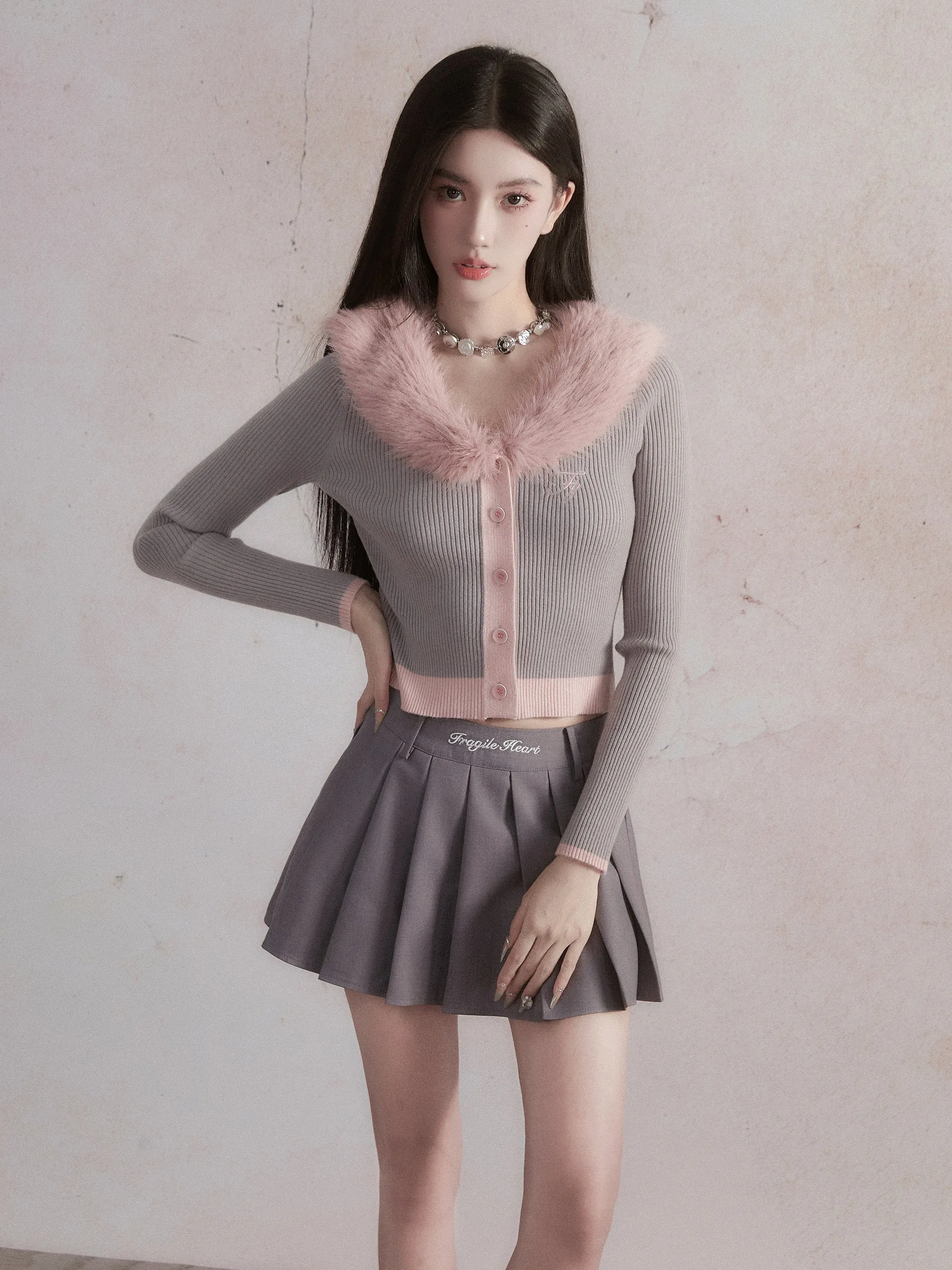 Fur Collar Knit Cardigan