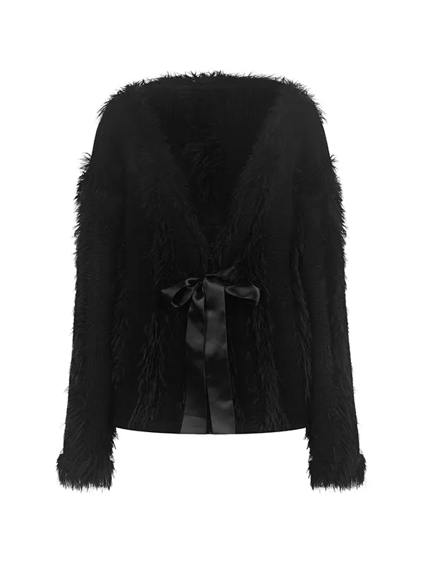 Fur Ribbon Oversize Fluffily Cute Cardigan