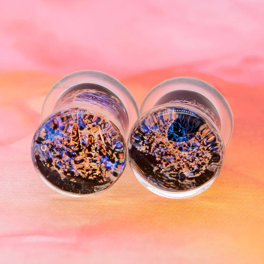 Galaxy Glass Plugs - Blue & Copper on Black