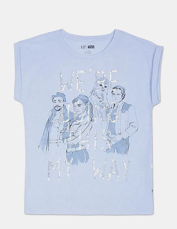 GAP Girls Blue Star Wars™ Sequin Graphic T-Shirt