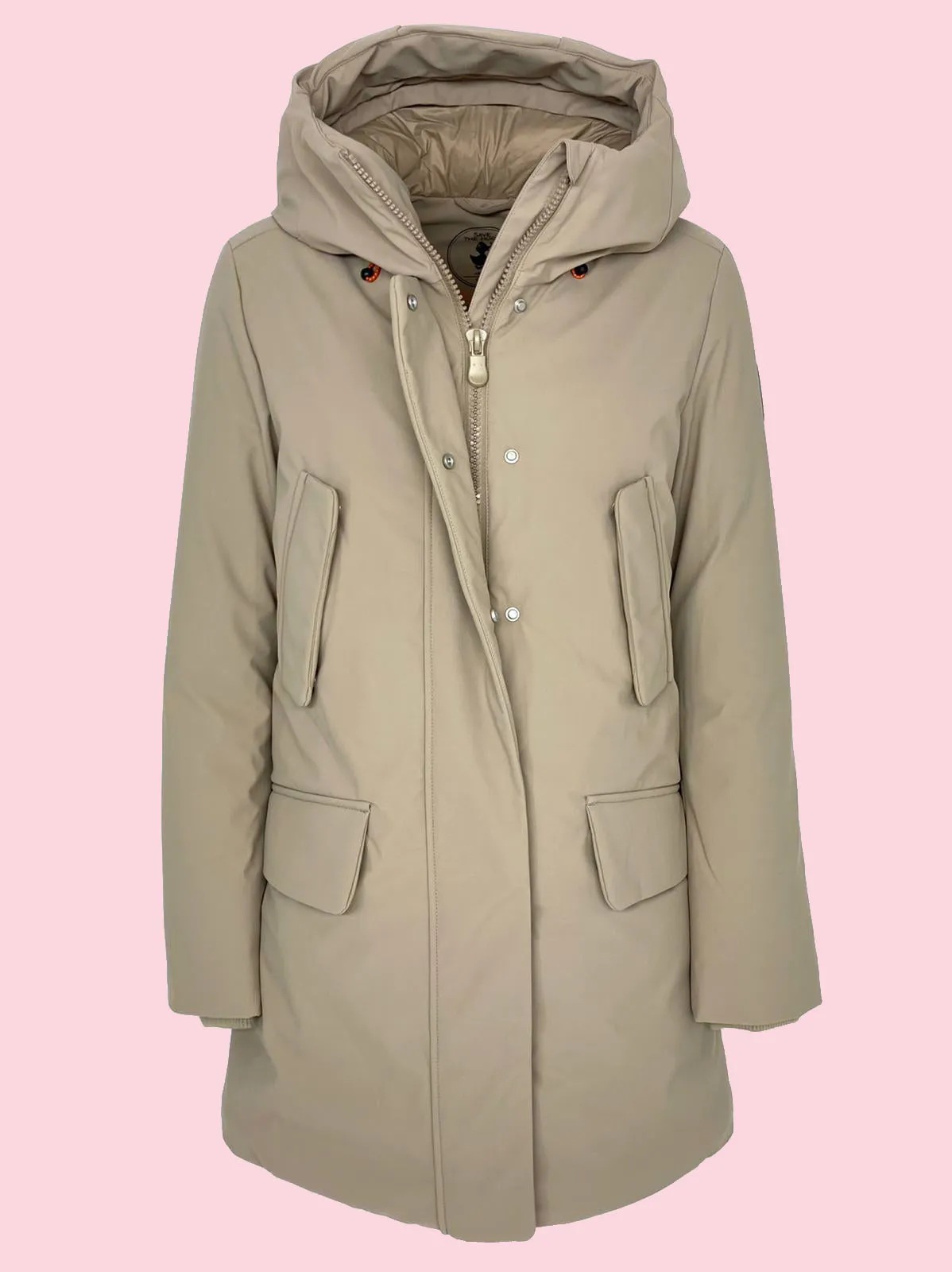 GIUBBINO DONNA FANGO QUATTRO TASCHE CON CAPPUCCIO IN ECO-PIUMA
