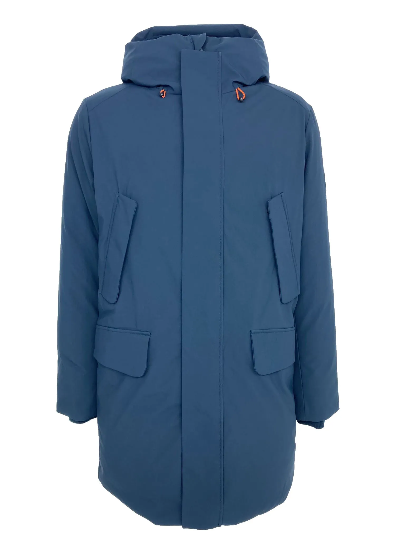 GIUBBINO UOMO BLU QUATTRO TASCHE CON CAPPUCCIO IN ECO-PIUMA