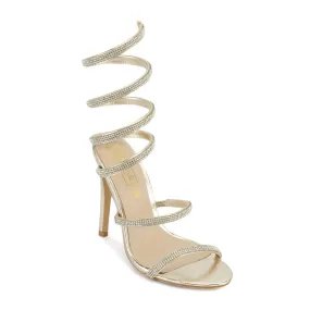 Gold Stiletto Jewel Wrap Around Sandals