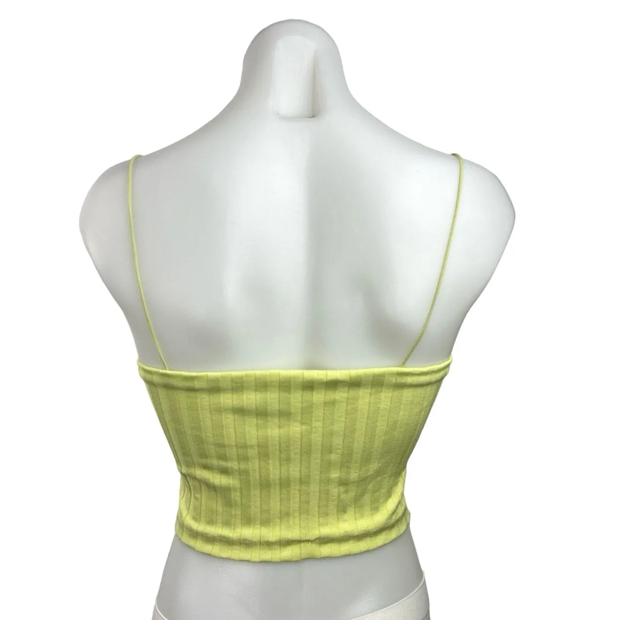 Good American Yellow Ribbed Spaghetti Strap Square Neck Sleeveless Crop Top Sz S